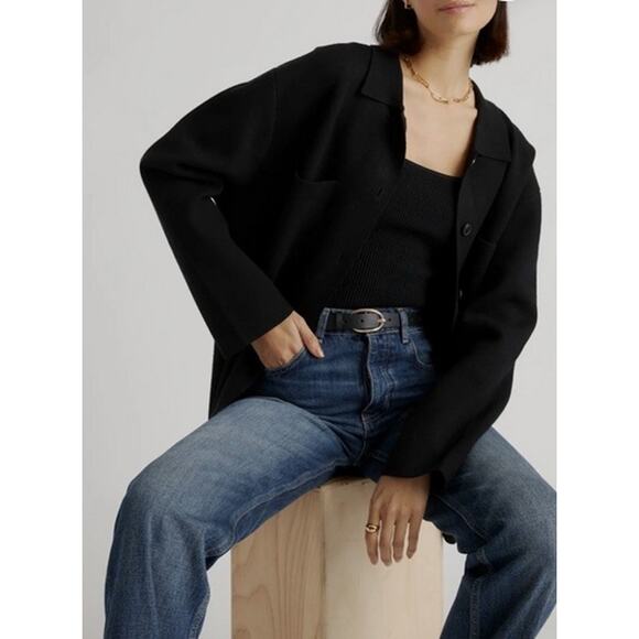 Quince Eco-knit Milano Stitch Oversized Shirt Jacket Black Size M - Picture 4 of 5